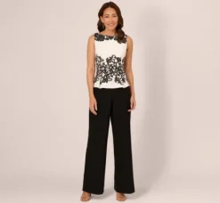 Adrianna Papell Jumpsuits|Day Dresses*Sleeveless Peplum Jumpsuit With Scroll Lace Details In Ivory Black