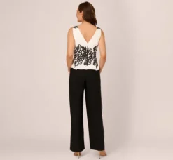 Adrianna Papell Jumpsuits|Day Dresses*Sleeveless Peplum Jumpsuit With Scroll Lace Details In Ivory Black