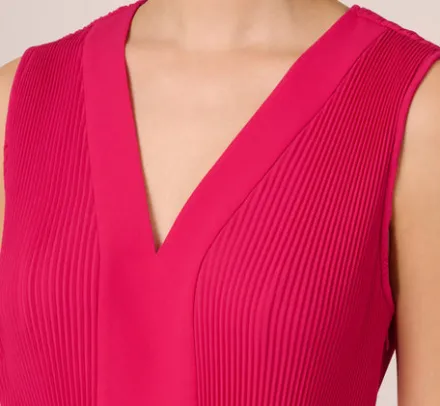 Adrianna Papell Wedding Guest Dresses|Day Dresses*Sleeveless Pleated Dress With Self Tie Waist In Hot Pink