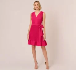 Adrianna Papell Wedding Guest Dresses|Day Dresses*Sleeveless Pleated Dress With Self Tie Waist In Hot Pink