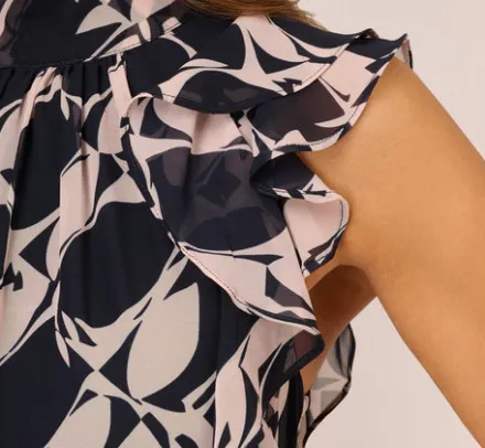 Adrianna Papell Wedding Guest Dresses|Ap Exclusives*Sleeveless Printed Maxi Dress With Ruffle Trim In Navy Blush