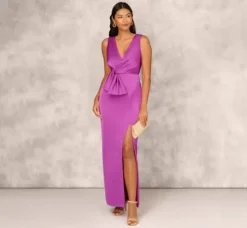 Adrianna Papell Wedding Guest Dresses|Formal Dresses*Sleeveless Satin Crepe Column Gown With Bow Waist In Wild Orchid