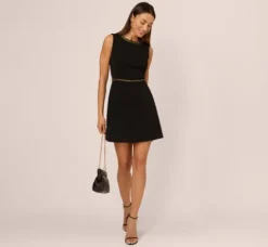 Adrianna Papell Wedding Guest Dresses|Day Dresses*Sleeveless Scuba A Line Dress With Tweet Accents In