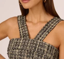 Adrianna Papell Wedding Guest Dresses|Day Dresses*Sleeveless Tweed Mini Dress With Halter Straps In Black Ivory