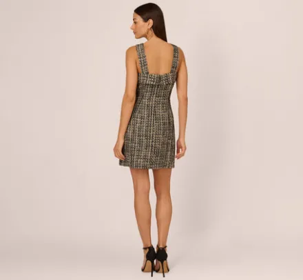 Adrianna Papell Wedding Guest Dresses|Day Dresses*Sleeveless Tweed Mini Dress With Halter Straps In Black Ivory