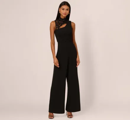 Adrianna Papell Jumpsuits*Sleeveless Wide Leg Jumpsuit With Lace Neckline In