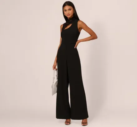 Adrianna Papell Jumpsuits*Sleeveless Wide Leg Jumpsuit With Lace Neckline In