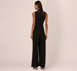 Adrianna Papell Jumpsuits*Sleeveless Wide Leg Jumpsuit With Lace Neckline In