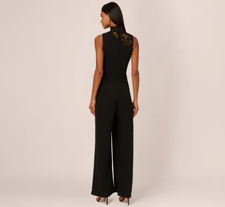 Adrianna Papell Jumpsuits*Sleeveless Wide Leg Jumpsuit With Lace Neckline In