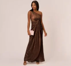 Adrianna Papell Wedding Guest Dresses|Formal Dresses*Stardust Pleated Draped One Shoulder Gown In