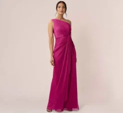 Adrianna Papell Wedding Guest Dresses|Formal Dresses*Stardust Pleated Draped One Shoulder Gown In