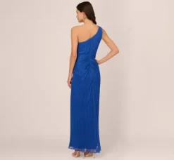 Adrianna Papell Wedding Guest Dresses|Formal Dresses*Stardust Pleated Draped One Shoulder Gown In Brilliant Sapphire
