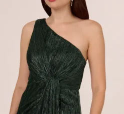 Adrianna Papell Wedding Guest Dresses|Formal Dresses*Stardust Pleated Draped One Shoulder Gown In Green Pine
