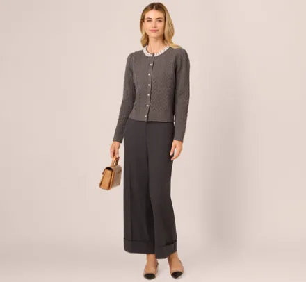 Adrianna Papell Pants & Skirts|Co-Ord Sets*Straight Leg Cuffed Pant With Elastic Back In Heather Steel