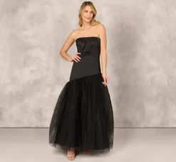 Adrianna Papell Wedding Guest Dresses|Formal Dresses*Strapless Mikado Ball Gown With Mesh Skirt In