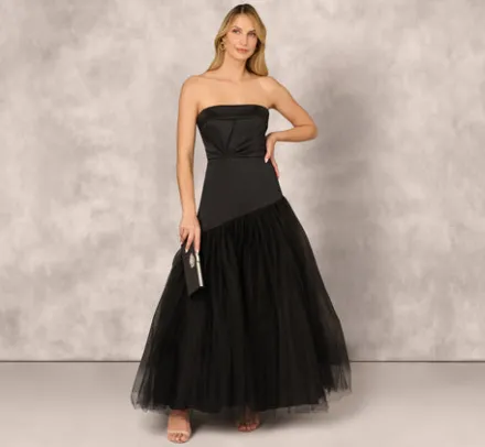 Adrianna Papell Wedding Guest Dresses|Formal Dresses*Strapless Mikado Ball Gown With Mesh Skirt In