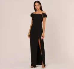 Adrianna Papell Wedding Guest Dresses|Formal Dresses*Stretch Crepe Off The Shoulder Gown With Sequin Bows In