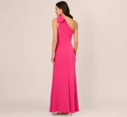 Adrianna Papell Wedding Guest Dresses|Formal Dresses*Stretch Crepe One Shoulder Mermaid Gown With Bow Accent In Hot Pink