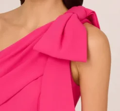 Adrianna Papell Wedding Guest Dresses|Formal Dresses*Stretch Crepe One Shoulder Mermaid Gown With Bow Accent In Hot Pink