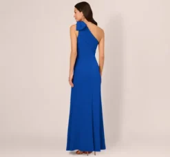 Adrianna Papell Wedding Guest Dresses|Formal Dresses*Stretch Crepe One Shoulder Mermaid Gown With Bow Accent In Violet Cobalt