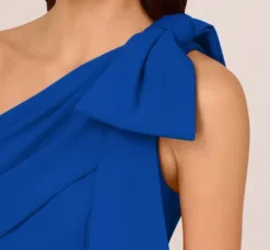 Adrianna Papell Wedding Guest Dresses|Formal Dresses*Stretch Crepe One Shoulder Mermaid Gown With Bow Accent In Violet Cobalt
