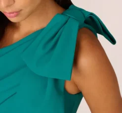 Adrianna Papell Wedding Guest Dresses|Formal Dresses*Stretch Crepe One Shoulder Mermaid Gown With Bow Accent In Tempo Teal