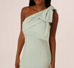Adrianna Papell Wedding Guest Dresses|Formal Dresses*Stretch Crepe One Shoulder Mermaid Gown With Bow Accent In Icy Sage