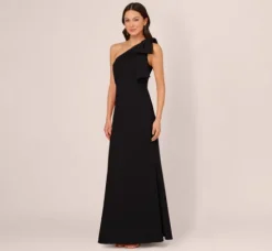 Adrianna Papell Wedding Guest Dresses|Formal Dresses*Stretch Crepe One Shoulder Mermaid Gown With Bow Accent In