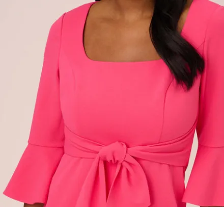 Adrianna Papell Wedding Guest Dresses|Day Dresses*Stretch Knit Crepe Tie-Front Midi-Length Sheath Dress In