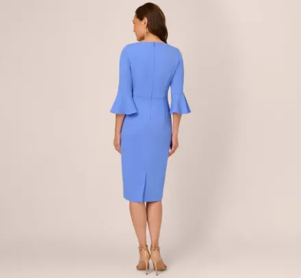 Adrianna Papell Wedding Guest Dresses|Day Dresses*Stretch Knit Crepe Tie-Front Midi-Length Sheath Dress In Precious Peri