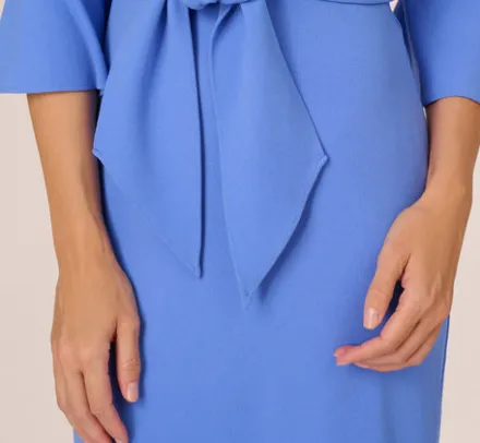 Adrianna Papell Wedding Guest Dresses|Day Dresses*Stretch Knit Crepe Tie-Front Midi-Length Sheath Dress In Precious Peri