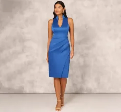 Adrianna Papell Wedding Guest Dresses|Petite-Friendly*Stretch Mikado Midi Dress With Faux Wrap Details In Deep Ocean