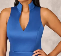 Adrianna Papell Wedding Guest Dresses|Petite-Friendly*Stretch Mikado Midi Dress With Faux Wrap Details In Deep Ocean