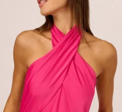 Adrianna Papell Wedding Guest Dresses|Formal Dresses*Stretch Satin Mermaid Gown With Halter Neckline In Hot Pink
