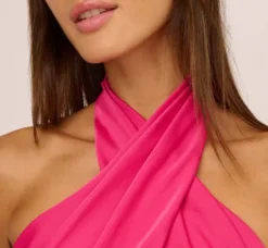 Adrianna Papell Wedding Guest Dresses|Formal Dresses*Stretch Satin Mermaid Gown With Halter Neckline In Hot Pink