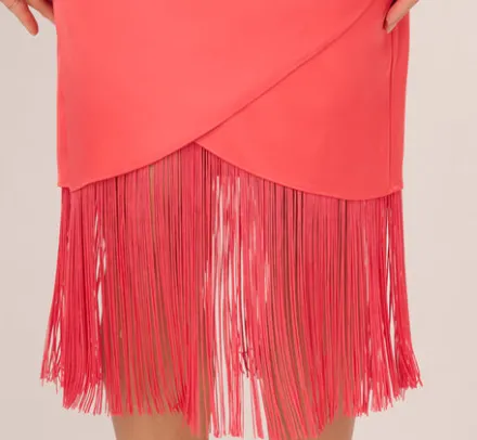 Adrianna Papell Wedding Guest Dresses|Petite-Friendly*Stretch Satin One Shoulder Midi Dress With Fringe Skirt In Spicy Coral