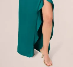 Adrianna Papell Wedding Guest Dresses|Formal Dresses*Stretch Satin Ruffle Long Dress In Deep Emerald