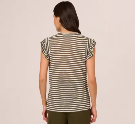 Adrianna Papell Tops & Blouses|Co-Ord Sets*Striped Tee With Ruffle Sleeves In Dk Green White
