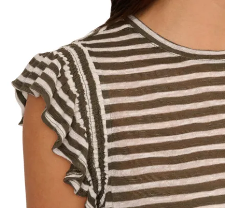 Adrianna Papell Tops & Blouses|Co-Ord Sets*Striped Tee With Ruffle Sleeves In Dk Green White