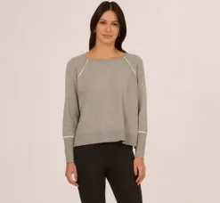 Adrianna Papell Tops & Blouses|Sweaters*Sweater Vest Collared Twofer Shirt In Heather Grey Cream