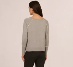 Adrianna Papell Tops & Blouses|Sweaters*Sweater Vest Collared Twofer Shirt In Heather Grey Cream