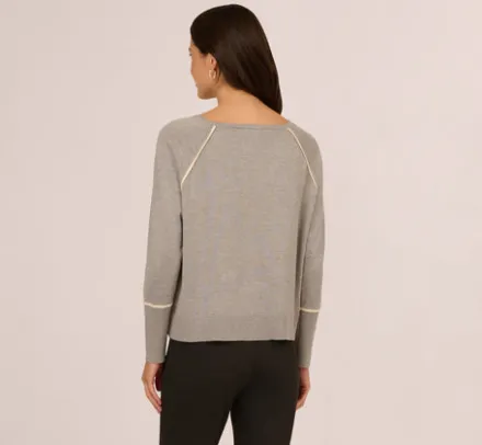 Adrianna Papell Tops & Blouses|Sweaters*Sweater Vest Collared Twofer Shirt In Heather Grey Cream