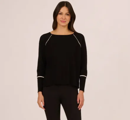 Adrianna Papell Tops & Blouses|Sweaters*Sweater Vest Collared Twofer Shirt In Black Ivory