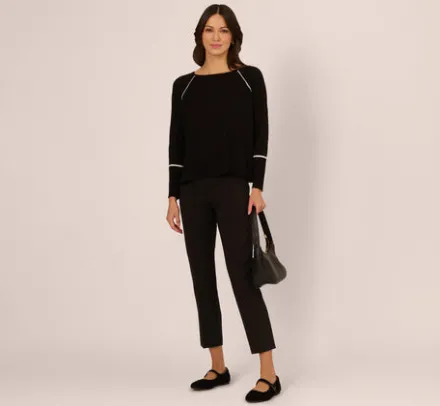 Adrianna Papell Tops & Blouses|Sweaters*Sweater Vest Collared Twofer Shirt In Black Ivory