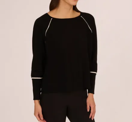 Adrianna Papell Tops & Blouses|Sweaters*Sweater Vest Collared Twofer Shirt In Black Ivory
