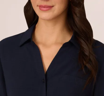 Adrianna Papell Tops & Blouses|Co-Ord Sets*Textured Button Up Top With Long Sleeves In Blue Moon