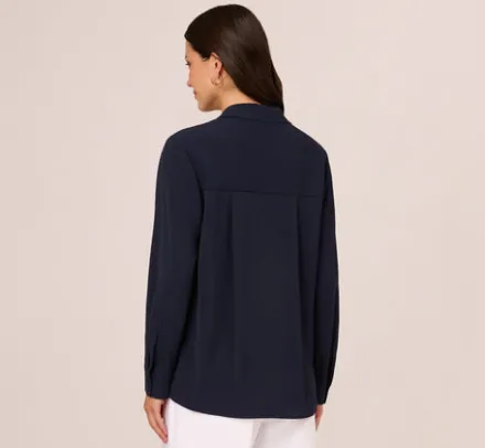 Adrianna Papell Tops & Blouses|Co-Ord Sets*Textured Button Up Top With Long Sleeves In Blue Moon