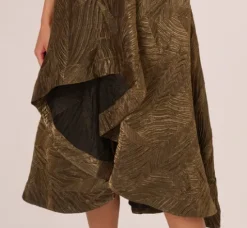 Adrianna Papell Wedding Guest Dresses|Petite-Friendly*Textured Jacquard High Low Dress With Notched Neck In Metallic Gold