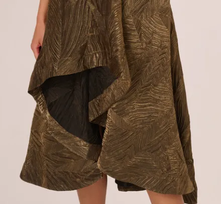 Adrianna Papell Wedding Guest Dresses|Petite-Friendly*Textured Jacquard High Low Dress With Notched Neck In Metallic Gold