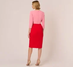 Adrianna Papell Wedding Guest Dresses|Day Dresses*Three Quarter Sleeve Colorblock Dress With Tie Front In Pink Red